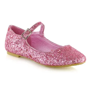 Amanda Buckle Up Strappy Ballerina Pump Flat Bridal Shoes In Pink Glitter
