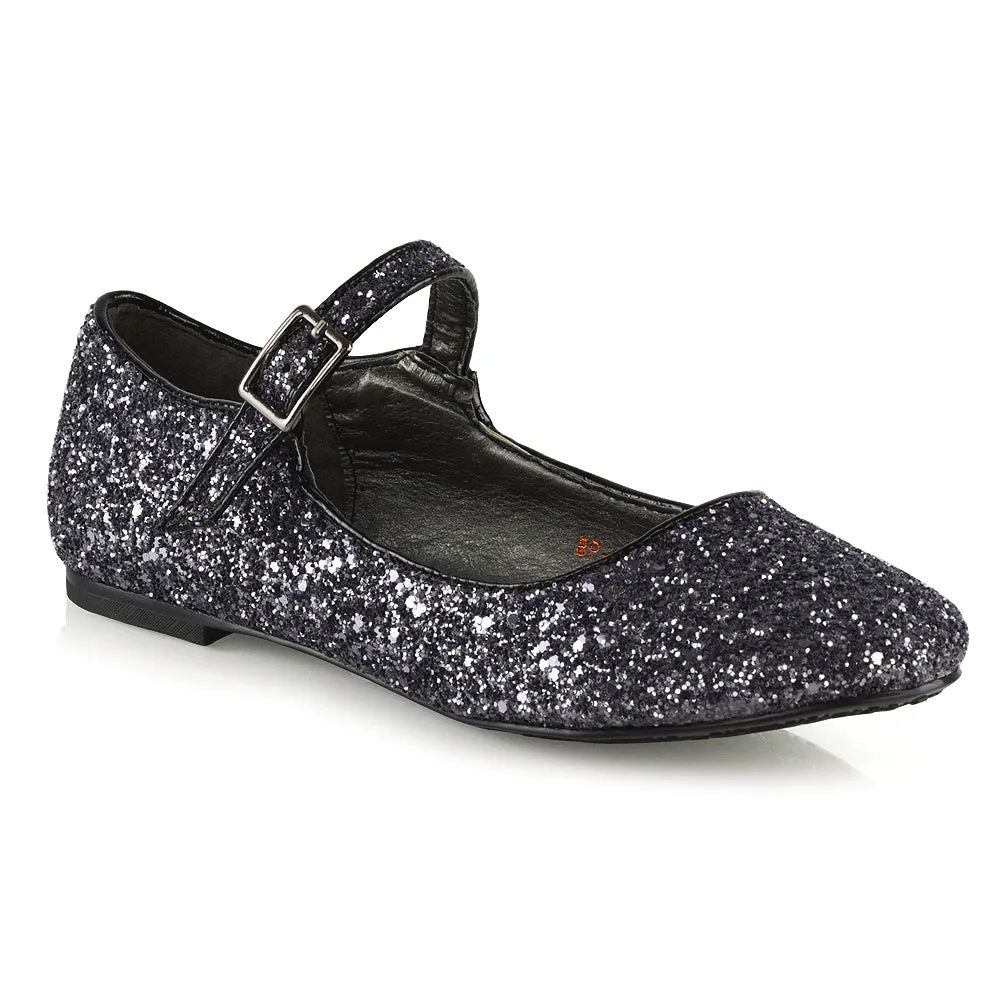 Amanda Buckle Up Strappy Ballerina Pump Flat Bridal Shoes In Pink Glitter