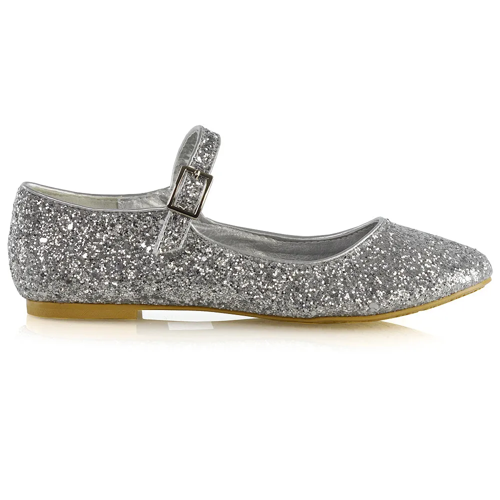 Amanda Buckle Up Strappy Ballerina Pump Flat Bridal Shoes In Pink Glitter