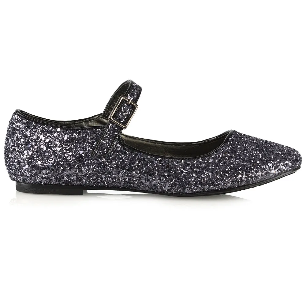 Amanda Buckle Up Strappy Ballerina Pump Flat Bridal Shoes In Pink Glitter