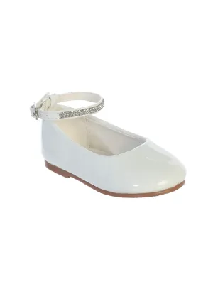 Girls White Patent Rhinestone Encrusted Ankle Strap Flats 9 Toddler-5 Kids