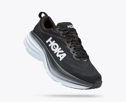 Hoka Women's Bondi 8 Running Shoes- Black/ White