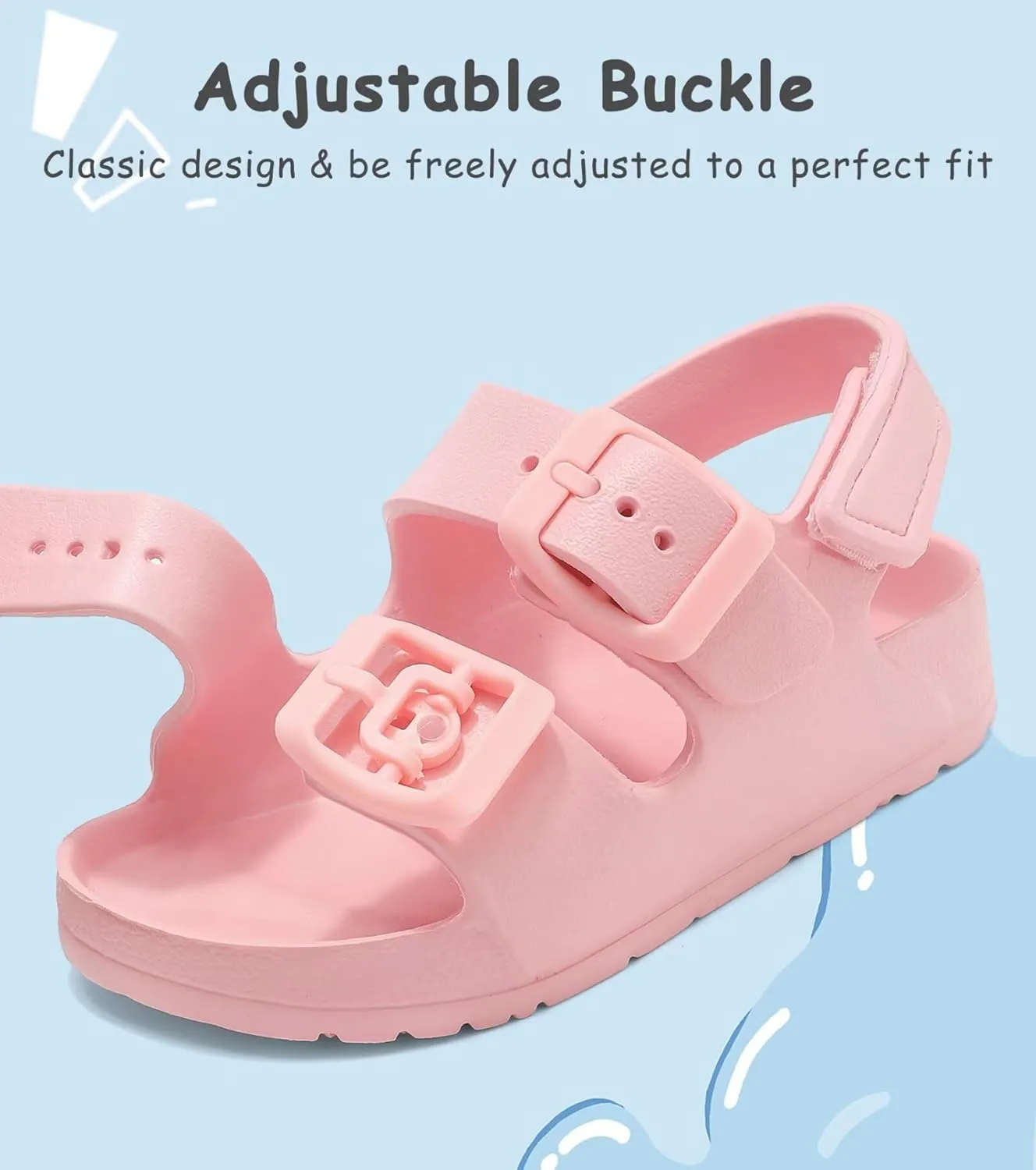 Kids Slides Sandals Double Buckle Adjustable Boys Girls
