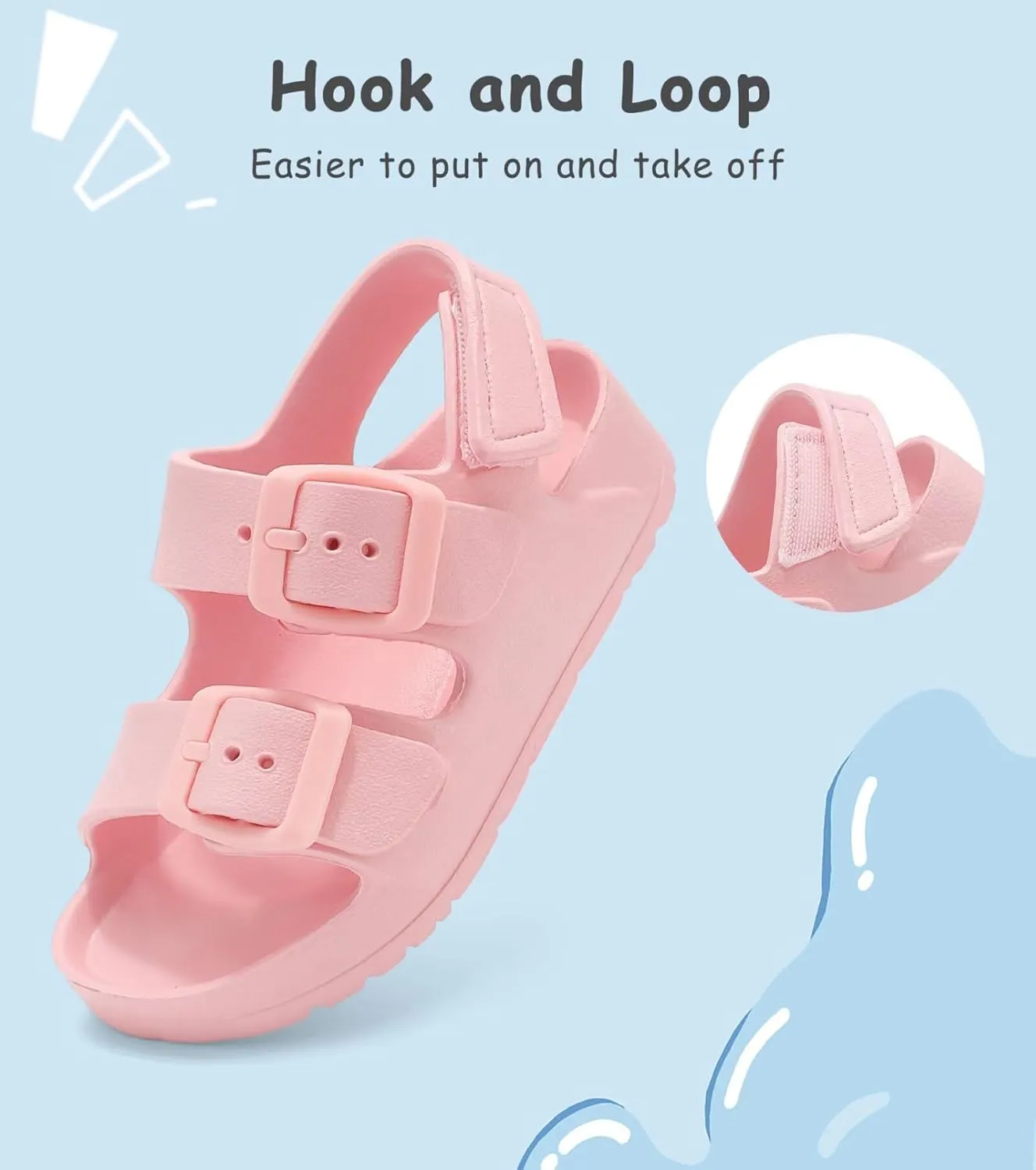 Kids Slides Sandals Double Buckle Adjustable Boys Girls