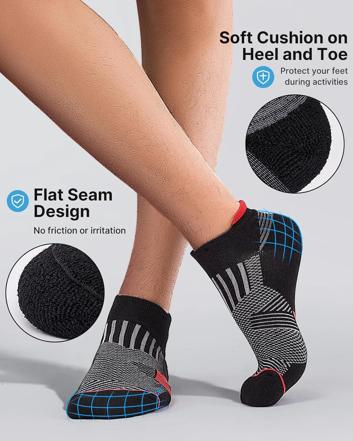 Mens Low Cut Ankle Socks, Moisture Wicking Cotton Casual Short Socks, Breathable ?? Comfy, 6 Pairs