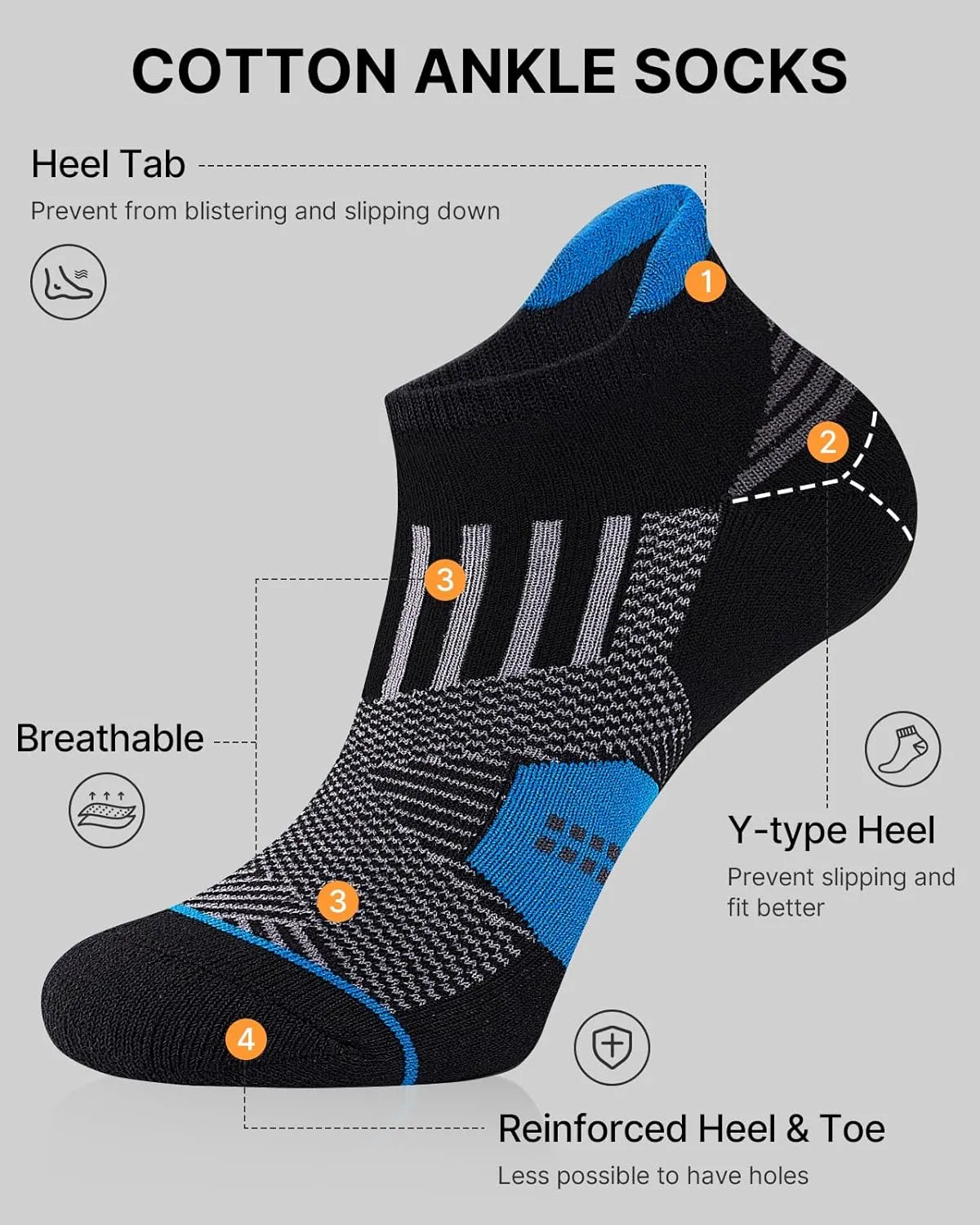 Mens Low Cut Ankle Socks, Moisture Wicking Cotton Casual Short Socks, Breathable ?? Comfy, 6 Pairs