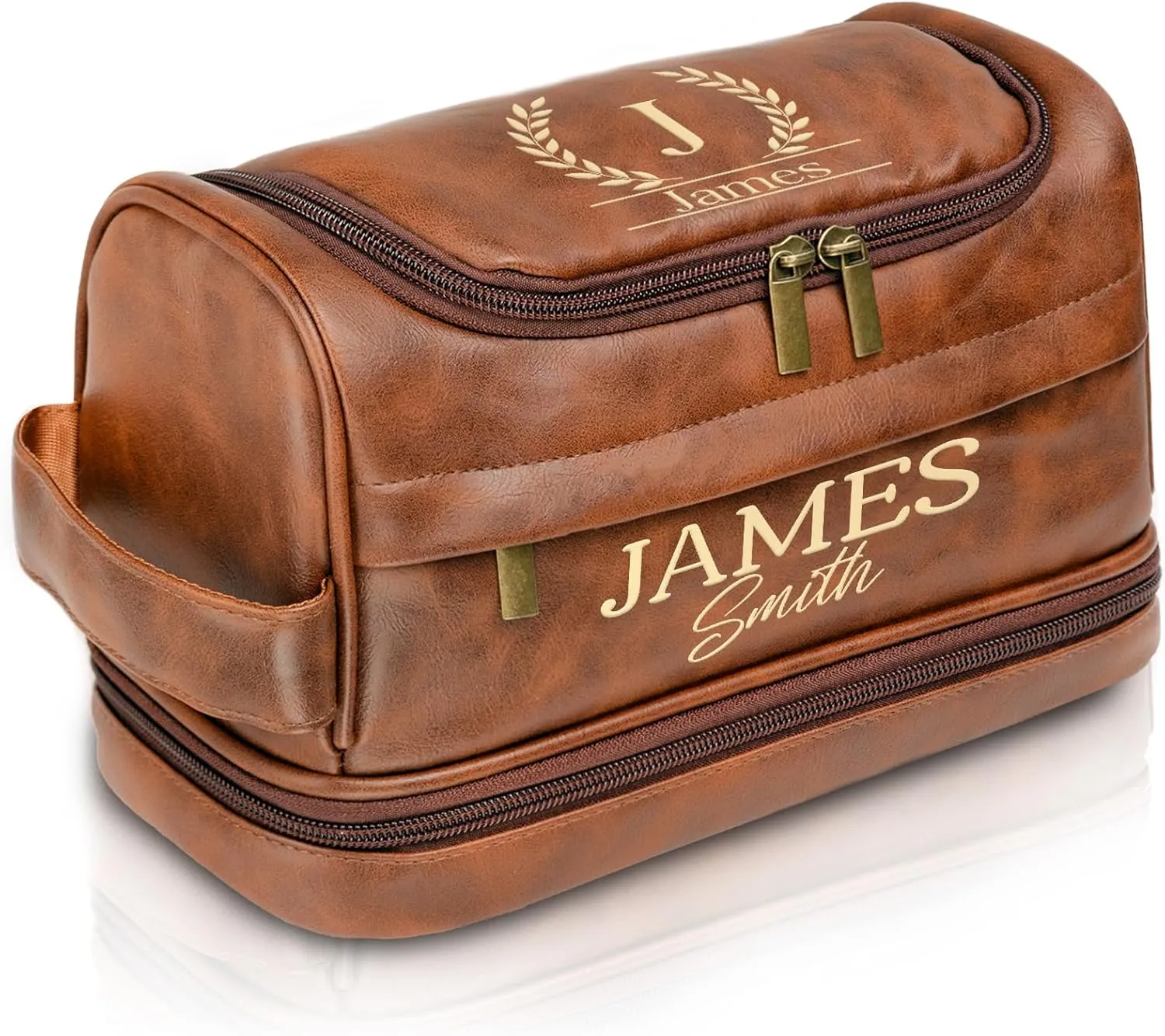 Personalized Toiletry Bag for Men - Custom Engraved Leather Travel Dopp Kit, Waterproof Shaving Kit Gift for Dad, Husband, Groomsmen, Boyfriend (Christmas, Birthday, Father??s Day, Anniversary)