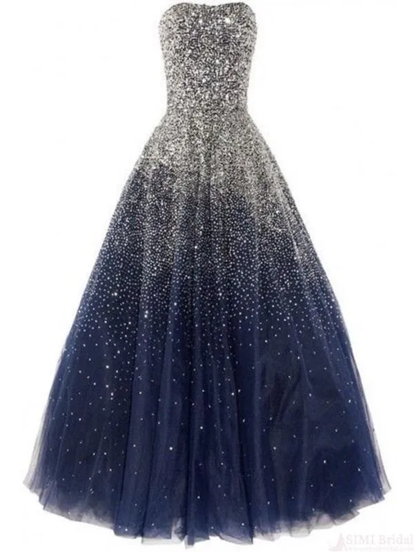 Real Beauty Long Ball Gown Strapless Sequin Shiny Modest Prom Dresses PFP1193