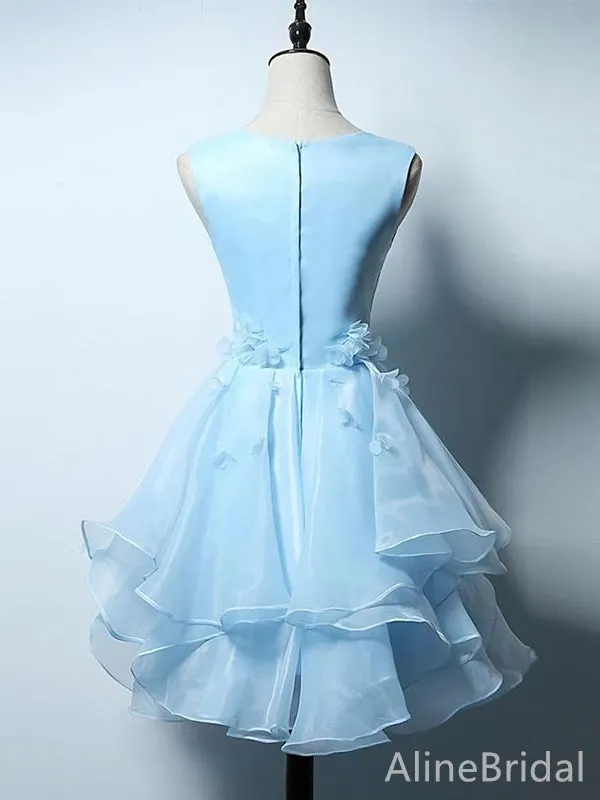 Sky Blue Elegant Appliques A-line Short Homecoming Dress, HD32727